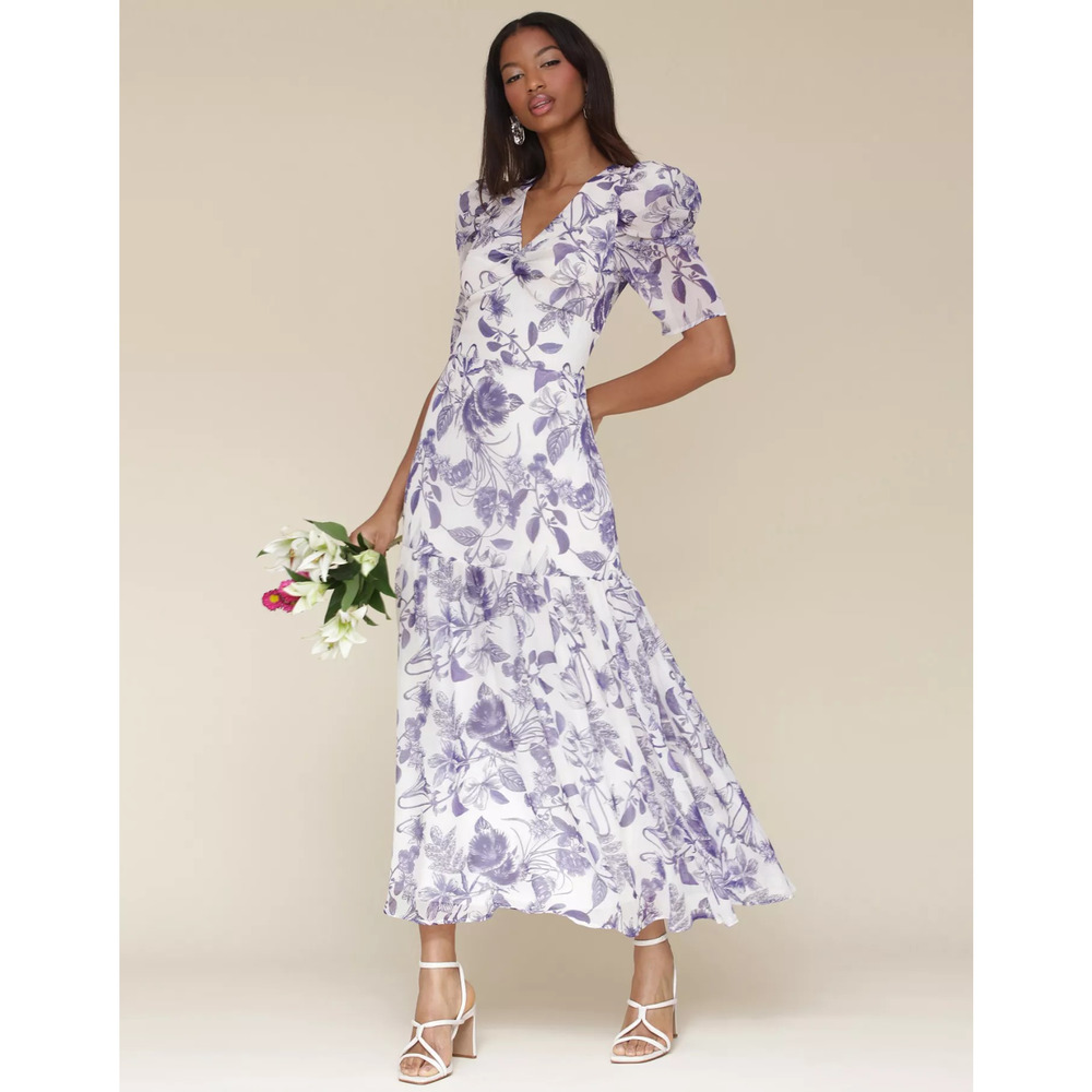 Avec Les Filles Women's Floral-Print Puffed-Shoulder Dress, Size 4, MSRP: 169$ - Picture 2 of 4